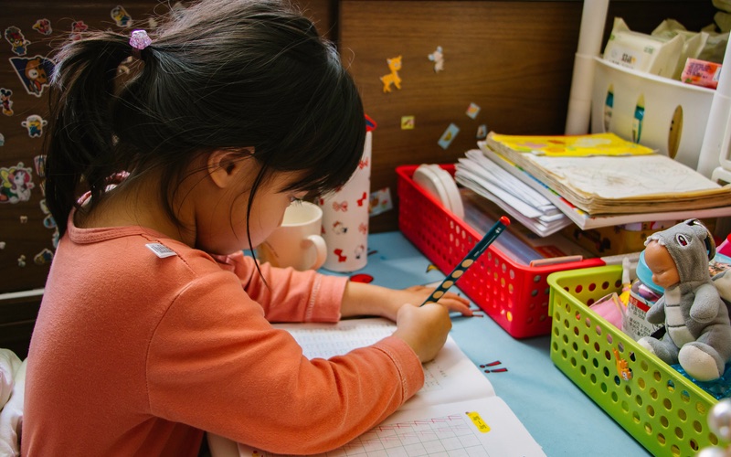 Romp n' Roll kids gym thinks it is important to have a dedicated workspace for at-home learning.