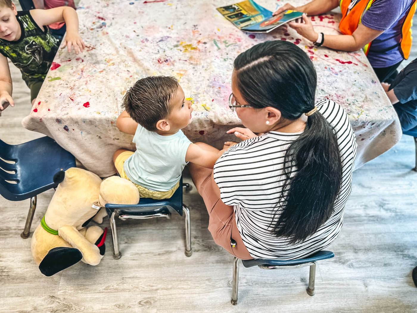 A mom and son at a Romp n' Roll Wethersfield group activity.