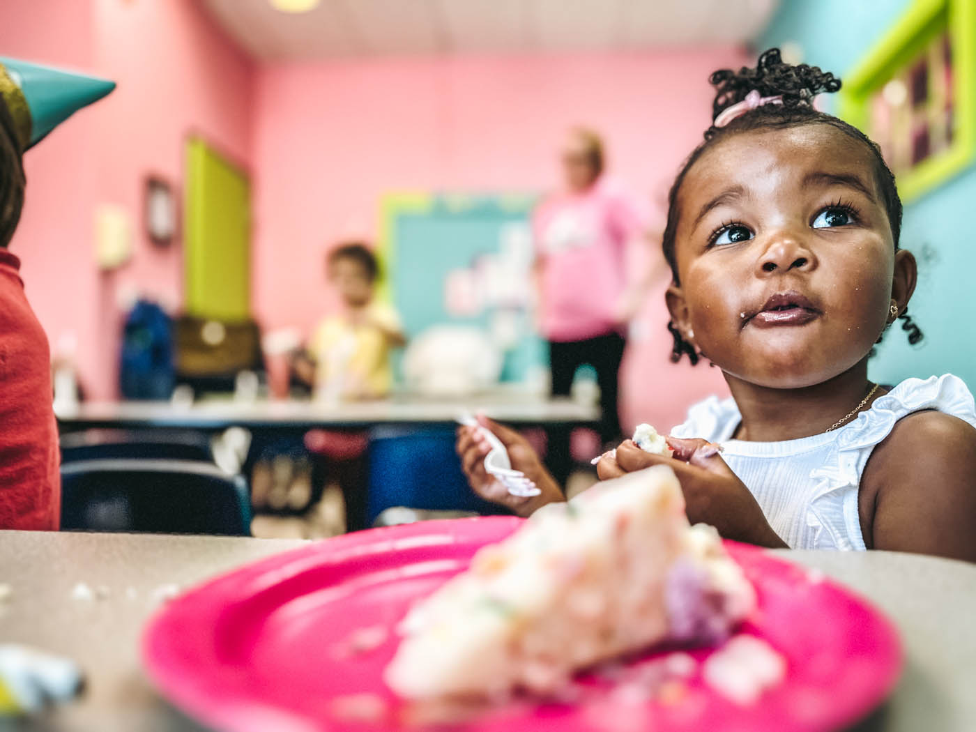 A little girl enjoying a birthday party at Romp n' Roll.