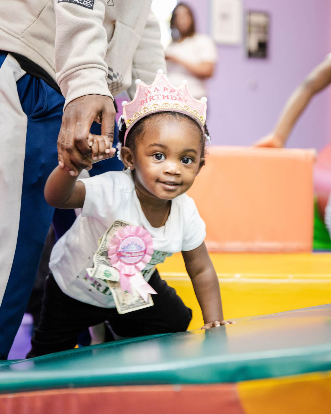 An image of a girl at her indoor birthday party at Romp n' Roll in Katy, TX.