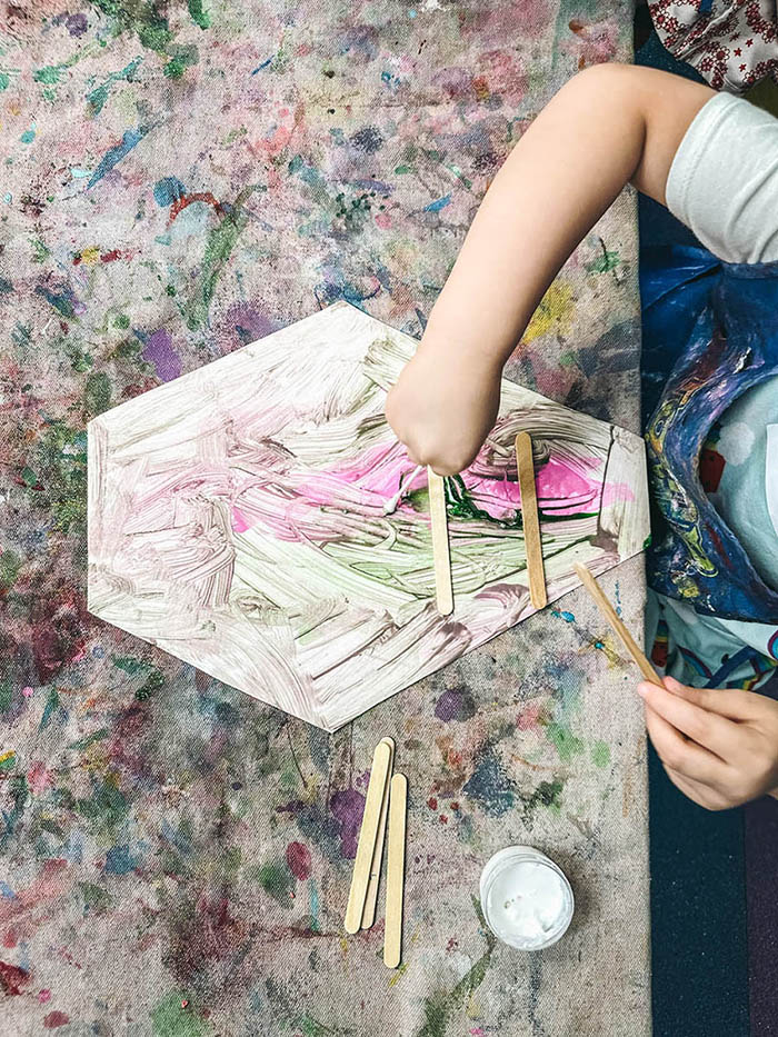 A Romp n' Roll West End art table all messy after a class.